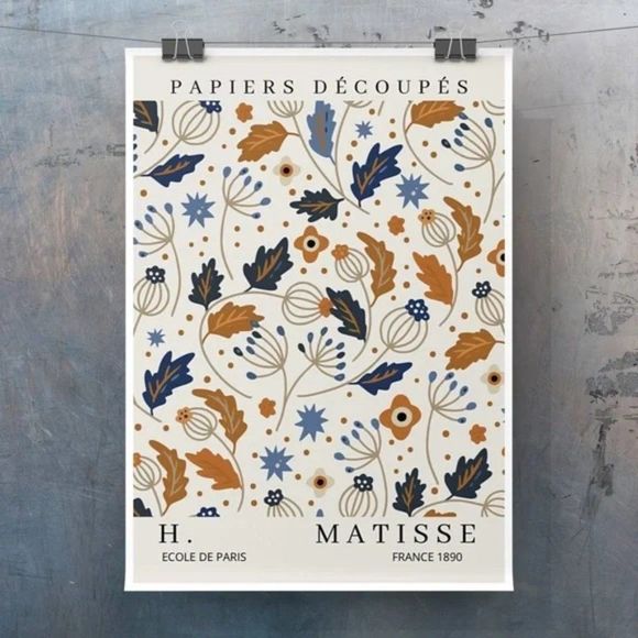Wall of flowers Hanri Matisse Style Brown Blue Art Print - Picture 4 of 4